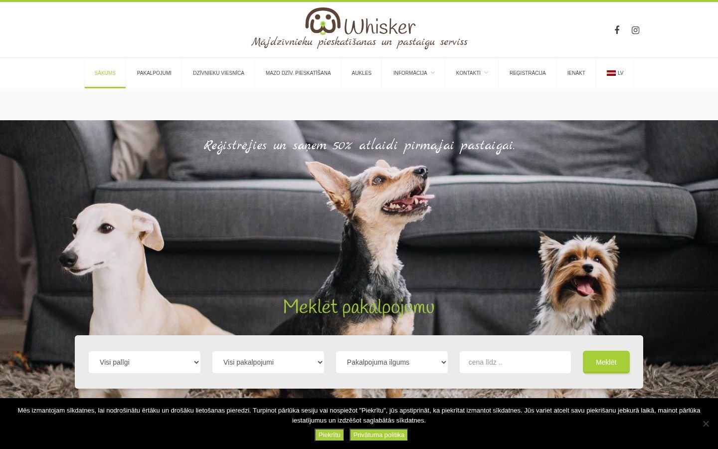 Whisker mājaslapas priekšskatījums
